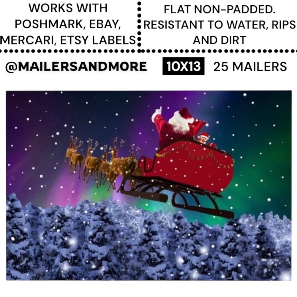 25 10X13 Poly Mailers Santa Aurora Borealis Christmas Envelopes PRICE IS FIRM - Picture 2 of 8